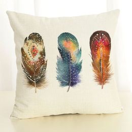 colorful feather cushion cover boho throw pillow case for sofa lounge couch chair linen fabric cojines 45cm almofada234s