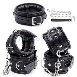 Bondage PU Leather Stuffed Hand Cuffs Ankle Cuffs Neck Collar Set Bdsm Restraint Limit A45