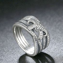 Hot klassisches Bogen Ring 925 Sterling Silber für Pandora Schmuck mit original Box CZ Diamanten wilder Qualitätsdamen Valentinstag Geschenk