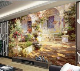 beautiful scenery wallpapers Mediterranean landscape oil painting background wall painting 3d wallpapers