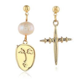 Wholesale- Interesting Earrings Freshwater Pearl Creative Small Aircraft Earrings Metal Stereo Contour Face Ear Nails