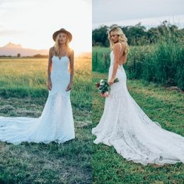 Sexy Spaghetti Straps Bohemian Wedding Dresses Sleeveless New Full Lace Beach Garden Bridal Gowns Wedding Gowns