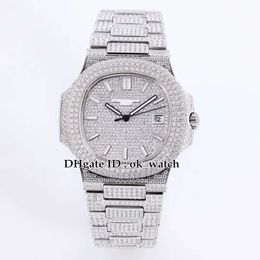 Top quality 5719/10G-010 18K White Gold Fully Paved With Diamonds Cal.8215 Automatic Mens Watch Diamond Strap Diamond dial Men's best watch