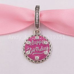 Andy Jewel Authentic 925 Sterling Silver Beads Pink Birthday Cake Dangle Charm Charms Fits European Pandora Style Jewellery Bracelets & Necklace 798888C