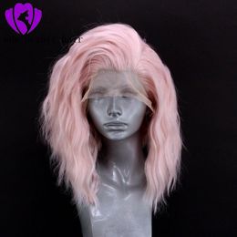 Short Bob Lace Front Wigs Pink Colour Loose Wave Wigs For Black Women Heat Resistant Fibre Synthetic Lace Frornt Wig Cosplay Hair
