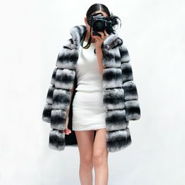 OFTBUY Winter Jacket Women Real Fur Coat Natural Rex Rabbit Fur Thick Warm Streetwear Casual Striped Stand Collar Luxury