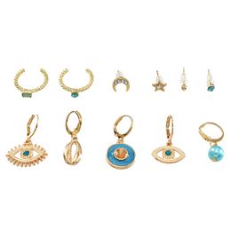 11 Pcs/Set Bohemian Vintage Gold Alloy Earrings Set Moon Star Eye Shell Fashion Dangle Earrings Female Korean Jewelry for Women