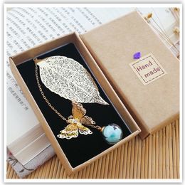 Bookmark dry flower gift box pendant graduation souvenir teacher giveaway metal leaf silvery unique lucky charm wedding guest favor