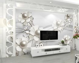 3d Photo Wallpaper Custom Fashion Stereo Pearl Jewellery Flowers TV Background Wall Decoration Painting