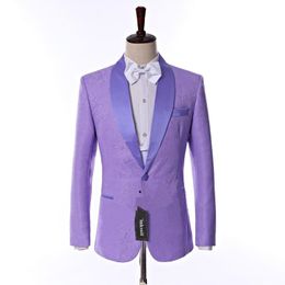 New Side Vent One Button Light Purple Embossing Wedding Groom Tuxedos Shawl Lapel Groomsmen Men Suits Prom Blazer (Jacket+Pants+Vest+Tie) 33
