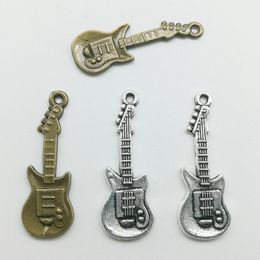 50pcs/Lot Guitar Alloy Charms Pendant Retro Jewelry Making DIY Keychain Ancient Silver Pendant For Bracelet Earrings Necklace 30*10mm