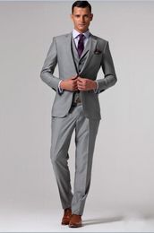 Light Grey Groom Tuxedos Notch Lapel Slim Fit Groomsmen Mens Wedding Dress Excellent Man Jacket Blazer 3 Piece SuitJacket Pants V236q