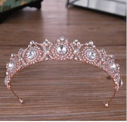 Rose gold rhinestone crown tiara Princess crown wedding dress accessories