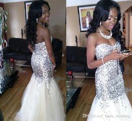 Sparkly Mermaid Prom Dresses New South African Black Girls Silver Sequin Holidays Graduation Wear Evening Party Gowns Custom Made Plus Size