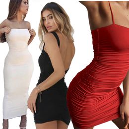 Shoulder Strap Dress Ruched Hip Wrap Bare Back Strappy bodycon Mini Dresses Skirts black summer Women Clothes