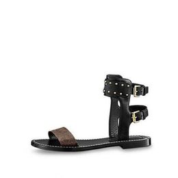 (Box Staubbeutel) Designer Sandalen Print Leder Nomad Sandale rutschfeste Gladiator Außensohle flach 2019 Marke Mode Luxus Damen Schuhe 0L1v