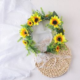 Bride Bridesmaids Children Hair Accessories Headdress Flower Sea Beach Wreath Hairband Hair Wreath Kids Garlands Holiday Sunflower Wreath