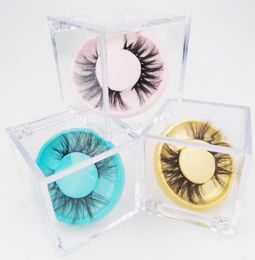 Clear Cube Eyelashes Box for 3D 5D Mink Eyelashes False Eyelashes Cases Acrylic Packaging Box with Colorful Circle Lashes Tray GGA3413-1