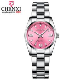 CHENXI Fashion Pink Dial Watches For Women 2018 High Quality Quartz Watch Elegant Dress Ladies Stainless Steel Wristwatches xfcs