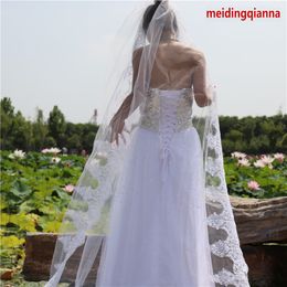 New High Quality Fashion Elegant White Ivory Cathedral Length One Layer Alloy comb Lace Applique Edge Wedding Veil Meidingqianna Brand
