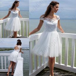 Vestidos de noiva de venda quente curta 2020 mais recente colher de verão pescoço A-line Knee Tiered Tulle Bridal Vestidos Vestido de Noiva