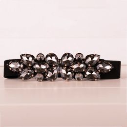 Elegant Rhinestone Belts Decoration Black Brown Cummerbund Thin Elastic Waist Womens Belts Narrow Corset Belts For Women Y19070503