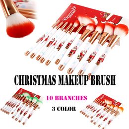 Christmas Makeup Brush Set 10pcs / box Fan Eyebrow Eyeshadow Powder Lip Make up Brushes Cosmetic Beauty Tools