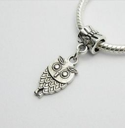 free ship 100Pcs/lot Owl Charms Big Hole beads Dangle Charms For Jewellery Making findings