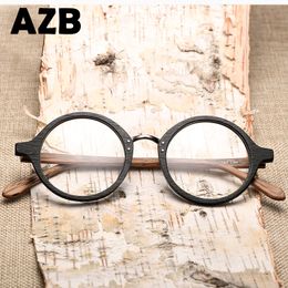 Wholesale-AZB Wooden Round Frame Spectacle Retro Clear Lens GlassWomen Men Wood Optical EyeGlasses Frames Recipe Glasses Frame