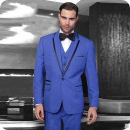 Custom Made Royal Blue Groom Tuxedos Notch Lapel Men Wedding Tuxedos Popular Men Business Dinner Prom Blazer Suit(Jacket+Pants+Tie+Vest) 4