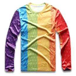 Rainbow Striped T Shirt for Men Colourful Vertical Stripe for Male Gay Pride Round Neck Long Sleeve Quick Dry Boy Autumn Party