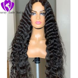 30 inch black Deep Wave brazilian full Lace Front Wigs 13x4 synthetic lace Wigs Glueless Bleached Knots Pre plucked For Black Women