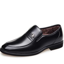British Slip On Fur Leather Shoes Men Winter Footwear Office Business Dress Formal Male Shoes Elegant Suit Office Shoes