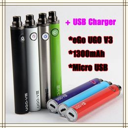 eGo T Vape Pen batterie Batteries de charge inférieure 1300mAh UGO V3 USB Passthrough E Cig avec Chargeur Câble USB 510 Threading