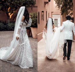 2020 Mermaid Wedding Gowns Lace Tulle Applique Sequins Zipper Plus Size Wedding Dresses Sweep Train Strapless Long Sleeve Bridal Gowns