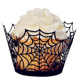 Halloween Cupcake Wrappers Cake Decoration Muffin Case Trays Spiderweb Laser Cut Paper Liners Holders Party Halloween Decoration JK1909XB