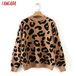 Tangada women leopard knitted sweater winter animal print winter thick long sleeve female pullovers casual tops 2X05 Y191019