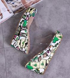 New Arrival Womens Wedge Platform Waterproof Graffiti Printing High Heels 70MM Ladies Slingbacks Summer Breathe Shoes 35-40