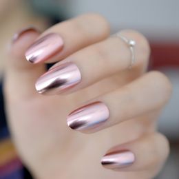 Oval Mirror Fake Nails Light Champagne Ladies False Nails Cool Style Sexy Nail Decoration Tips N18 Y18101101