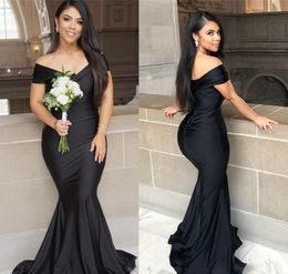 2019 Black Bridesmaid Dress Cheap Off Shoulder Summer Country Garden Formal Wedding Party Guest Maid of Honor Gown Plus Size Custom Made