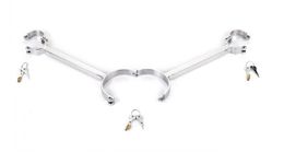 Bondage Heavy Duty Stainless Steel Lockable Straight Bar Neck Collar Wrist Restraints #R56