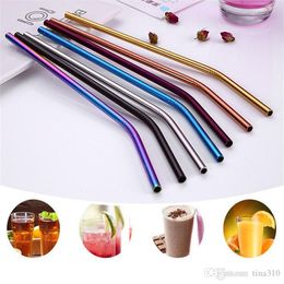 Colourful Stainless Steel Drinking Straw 21.5cm Straight Bent Reusable Straws Juice Party Bar Accessorie 300pcs T1I362