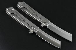 Flipper Folding Knife D2 Tanto Satin Blade TC4 Titanium Alloy Handle Ball Bearing Fast Open EDC Tactial Pocket Knives