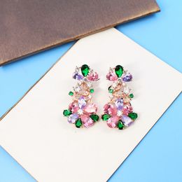 Fashion- Gems Earrings For Women 18K Gold Plated Jewelry Bling Cubic Zirconia Flowers Earring Luxury Party Ear Studs Wholesale