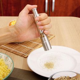 Stainless Steel Pepper Grinder Thumb Push Salt Pepper Grinder Portable Manual Pepper Mill Machine Spice Sauce Grinder Kitchen Tool LX1559