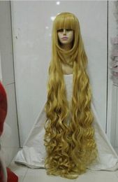 FREE SHIPPIN + + Cos Gold Long Curly cosplay Wig 150cm