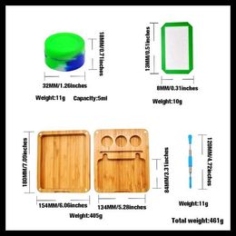 Backflip Wood Rolling Filling with 3pcs 5ml Silicone Wax Jar Dabber Tool Magnetic Trays Raw Rolling Smoking Tobacco Bamboo Tray