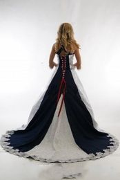 Vintage Navy Blue and White Country Wedding Dresses 2020 Halter Lace-up Lace Stain Western Cowgirls Dresses Plus Size Wedding Gown309V