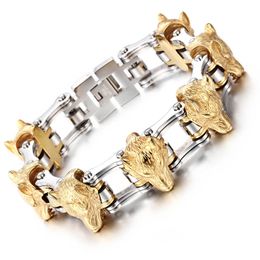 huge heavy 8.66'' high quality Gold silver biker wolf stainless steel Motorcycle bracelet bangle jewelry for men gifts