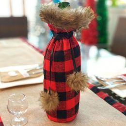 Ekose Patten Şarap Noel Şişe Peluş Ceket Kapak Avrupa Tarzı Wrap Hediye Restoran Ev Festivali Malzemeleri
